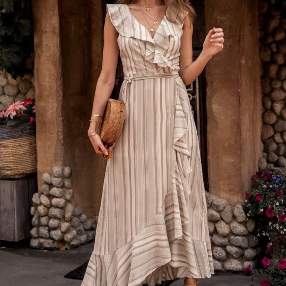 Olive and cream ruffle maxi